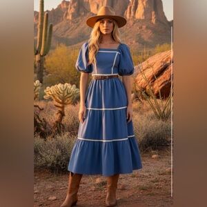 New Karge She + Sky Blue Midi Dress with White Accents